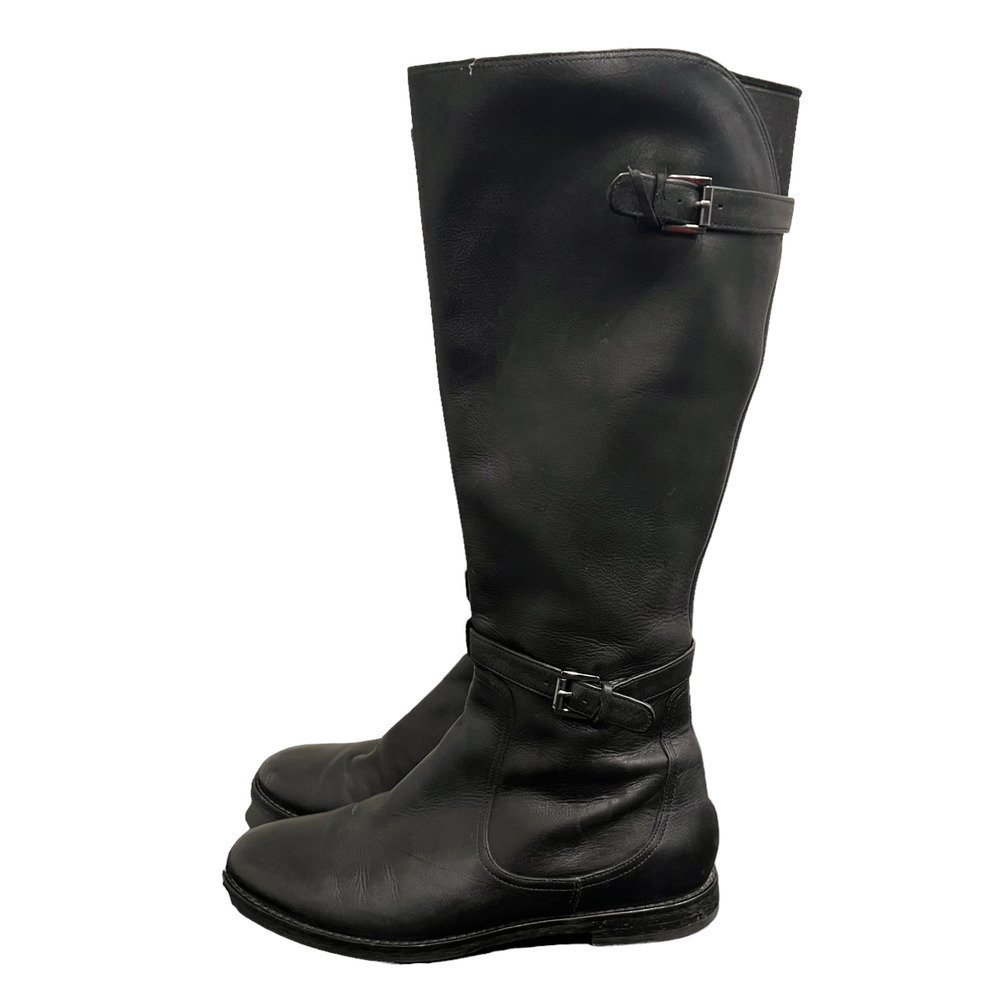 Cole Haan Leather Petra Full Zip Side Tall Boots Buckle Black Womens Size 6B